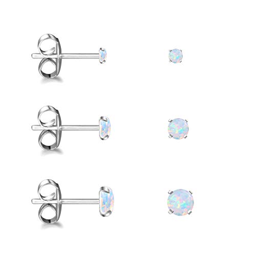 Earrings for Women Stainless Steel Small Synthetic Opal Womens Stud Earrings Set Pack of 3 (SE-29)