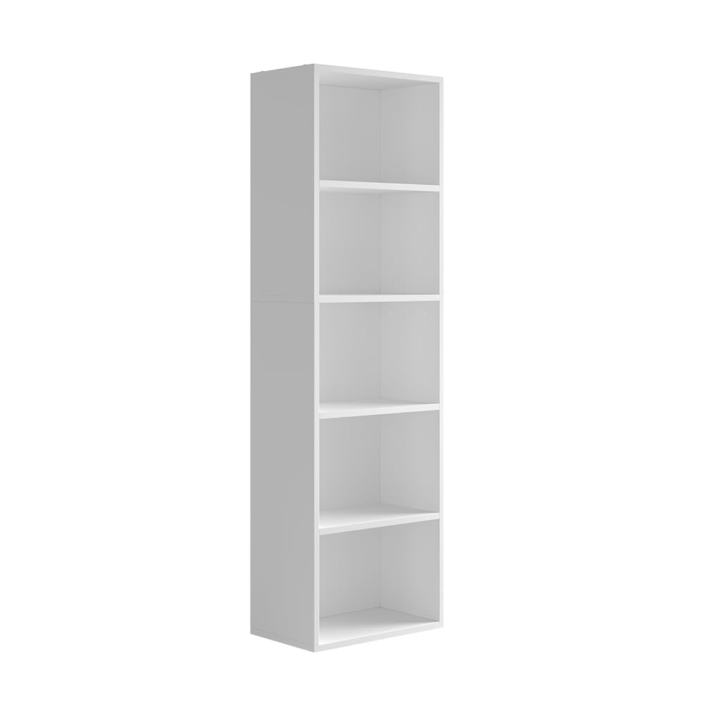 Vicco Étagère à Livres Bob, Blanc, 40x132cm avec 5 Compartiments, pour Le Rangement et la présentation de Livres et de classeurs