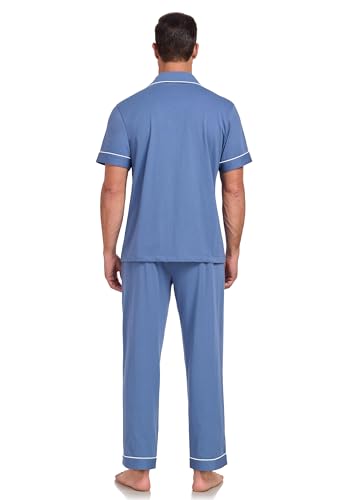 Image of COLORFULLEAF 100% Cotton Mens Pajamas Set Short Sleeve Loungewear with Long Pants Button Down Sleepwear Soft Comfy Pj for Men