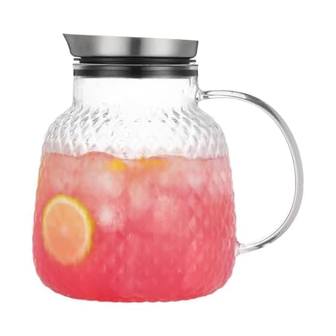 Purefold Pitcher with Lid, 40 oz Glass Jar with Stainless Steel Lid for Hot and Cold Water, Fruit Tea, Coffee Maker, Ice Tea, Juice, Pineapple Series (Clear) Cover
