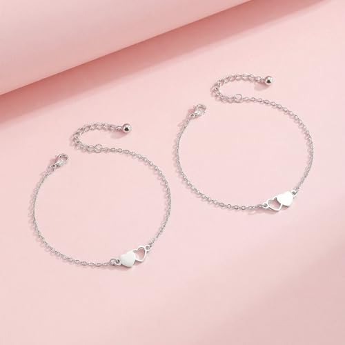 Image of 2 & 3 Pcs Triple Heart Link Sister BFF Bangle Bracelet Set | Matching Bestie Friendship Jewelry, Mother's Day Graduation Gifts for Women Teengirls