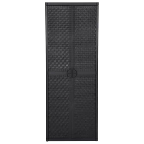 Homgoday Armario de polipropileno con soporte para escobas y 4 estantes, color negro, 65 x 45 x 172 cm Model151238