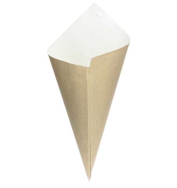 Monouso | 200 Conos de Papel Estraza Natural, 34cm, 400g, Diseño Periódico, Patatas Fritas, Snacks, Take Away, Delivery, Restaurantes de Comida Rápida, Eventos, Catering