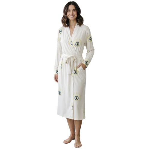 StandAwt Viscose from Bamboo Womens Robe Long with Pockets (US Alpha Large X-Large Regular Regular Evil Eye White)