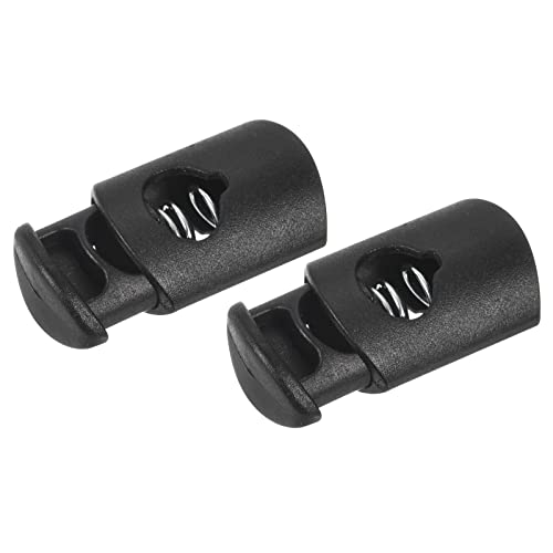 METALLIXITY Kunststoff-Kordelstopper (0,8 x 0,5 cm), 20 Stück, Doppelloch-Federschnurschlösser, End-Knebelstopper für Gepäck, Schnürsenkel-Ersatz, Rucksack, Zelt, Schwarz Cover