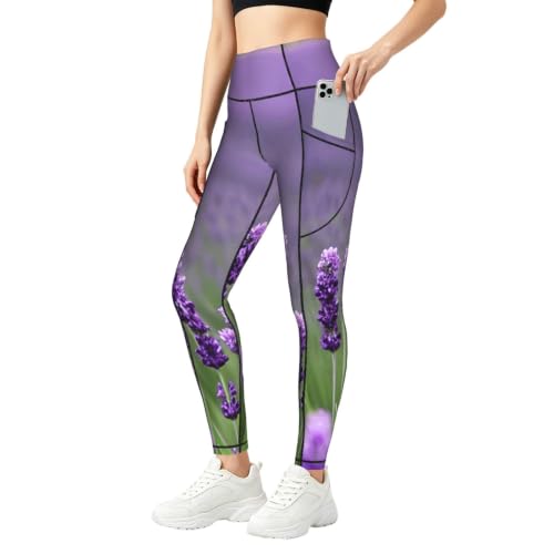 Pantalones de yoga opacos con bolsillos leggings morados lavanda para running