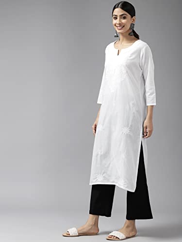 Image of YUFTA Women White Floral Chikankari Kurta (1230KURWH )