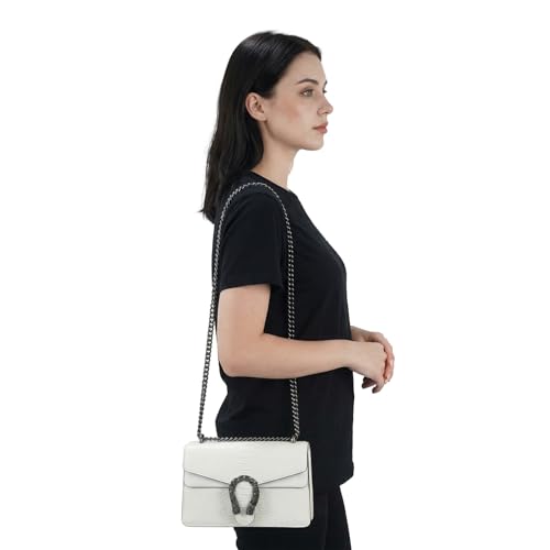 Image of Crossbody Shoulder Square Purse For Women - Fashion Embossed Snake-Print Leather Handbag Metal Chain satchel Tote Bag