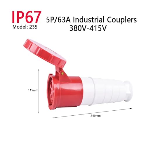 Enchufe industrial trifásico 3P de 63 A resistente al agua con protección IP67 3
