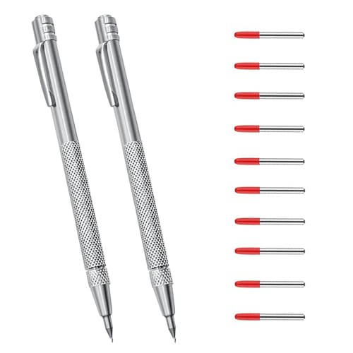 IUSOT 2 agujas de carburo de tungsteno con imán, 10 puntas de marcador de repuesto, herramienta de rasgado para vidrio, cerámica, metal, chapa, lápiz de grabado para marcar y grabar con precisión