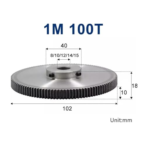 Engranaje de metal modular tipo recto de 100 dientes con diámetro interno de 14 mm 2
