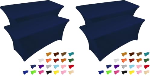 Image of IVAPUPU 4 Pack 6FT Table Cloth for Rectangular Fitted Events Stretch Jean Blue Table Covers Washable Spandex Tablecloth Protector for Party, Wedding, Cocktail, Banquet, Festival