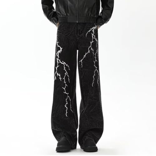 Mens Jeans Wide Leg Baggy Loose Fit Embroidered Trendy Y2K Going Out Denim Pants3