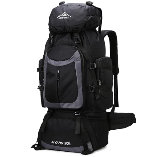 Lawaia 90L Hiking Backpacks Camping Waterproof Backpacking Travel Bag Trekking Back Pack Large Capacity Internal Frame Outdoor Daypacks Rucking Backpack Climbing Ruck Sack for Men Women-Black