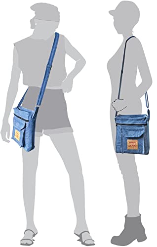 Upcycling Blue Denim Jeans Messenger Cross Body Shoulder Handbag Purse for Unisex 7