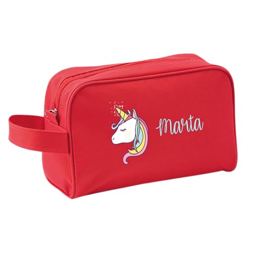 Xusilimo Neceser Infantil Vuelta al Cole - Organizador Práctico y Divertido para Niños, Ideal para Viajes, Escuela y Actividades Diarias (Unicornio, Rojo)