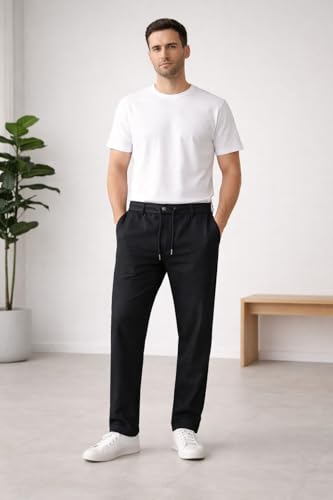 Image of 100% Pure Cotton Casual Trousers | Slim Fit Solid Chino Pants for Men | Comfortable Stretchable Everyday Wear Trousers with Side Pockets