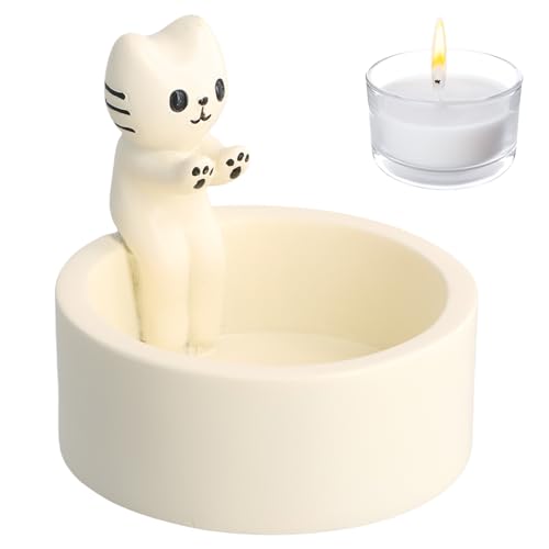 Bougeoir Chaton de Dessin Animé, Bougie en Forme de Chat Photophore, Bougeoir en Résine de Chaton avec Pattes Chauffantes, Chaton de Dessin Animé Candle Holder pour...