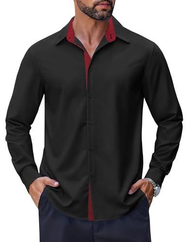 COOFANDY Men's Long Sleeve Wrinkle Free Dress Shirts 2024 Inner Contrast Business Casual Button Down Shirt