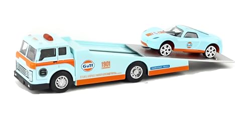 Image of 1:64 Scale Die Cast Alloy Flatbed Tow Truck with Sports Coupe Car Pull Back Transport Vehicle Model for Kids Boys Durable Metal Mini Car Carrier Playset Gift for Children Collectors