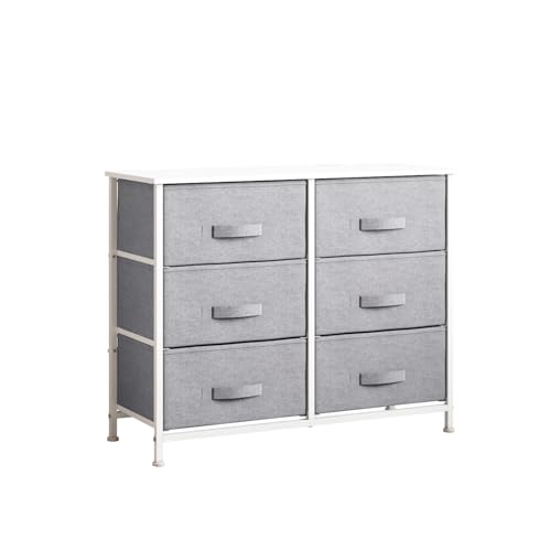 AxisFurn Cómoda con 6 cajones de tela, armario con asas, tablero de madera y marco de metal, estilo moderno para dormitorio, salón, habitación de los niños, pasillo (gris)