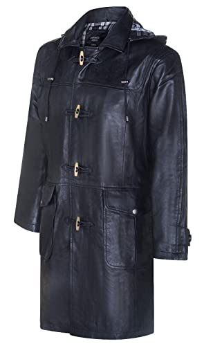 Men's Black Classic 3/4 Leather Duffle Coat2