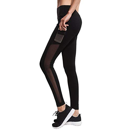 Imido Women's Yoga legging Mesh Tights Sport Workout Running Pants with Side Pocket (M)