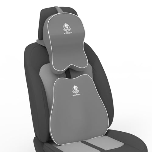 Image of MRRON Orthopedic Memory Foam Lumbar Backrest & Neck Rest Cushion for Car Seat - Ergonomic Car Back & Neck Support Pillow Combo - Pain Relief for Long Drives, Sciatica, Posture (Grey, Slim Backrest)