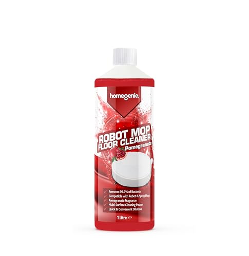 HomeGenie - Floor Cleaner for Robot Mops 1L Pomegranate Scent - Low Foaming Multi-Surface Removes 99.9% of Bacteria Compatible with Robot & Spray Mops