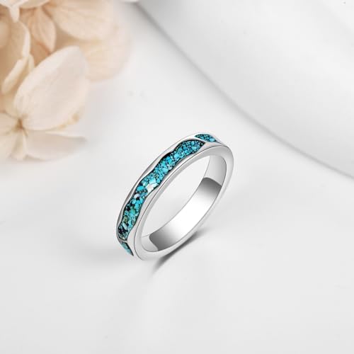 Türkis Ringe 925 Sterling Silber Wave Ring Versprechen Ringe Türkis Schmuck Geschenke für Frauen Mädchen-57
