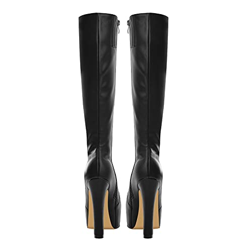 Image of richealnini Women's Low Platform Block High Heel Knee High Boots with Zipper