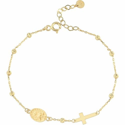 Image of MIONZA Catholic Medal Cross Bracelet for Women | 14K Gold Plated or Solid Gold, Religious Rosary Jewelry, Choose Your Saint Medal Bracelet