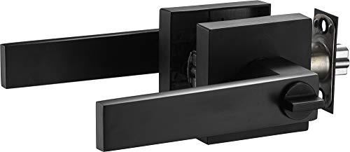 Berlin Modisch Contemporary Square Entry Lever Door Handle and Single Cylinder Deadbolt Locking Lever Handle Set [Front Door or Office] Right & Left Sided Doors Heavy Duty – Iron Black Finish
