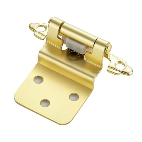 JOYDECOR 60 Pack 30 Pairs 3/8 Inch Overlay Gold Cabinet Hinges Semi-Concealed Face Mount Hinges for Cupboards Self-Closing Decorative Door Hardware