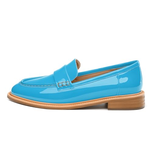 Image of JUSTDANNI Loafers for Women Slip On Shoes with Round Toe 1.2-Inch Low Chunky Block Heel Patent Comfortable Casual Dress Pump Shoes for Wedding Party Work Shopping Dating