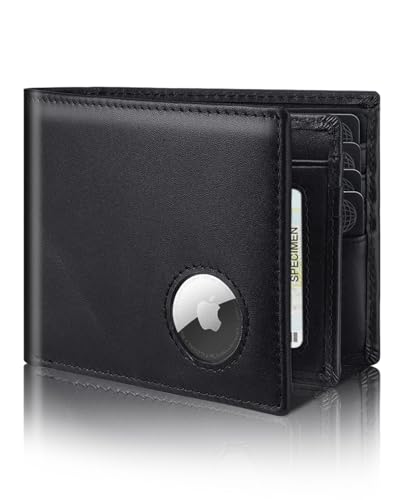 Wallet for Men with AirTag Holder Genuine Leather Bifold RFID Blocking Mens Wallets with 14 Card Slots, ID Window & 2 Cash Pocket (Airtag Not included)