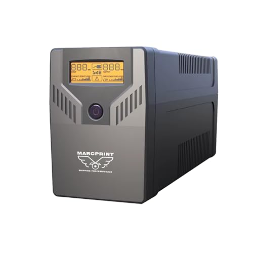 MARCPRINT - SAI Sistema de Alimentación Ininterrumpida - Ups Router 650VA (360W) 230V - Estabilizador de Corriente Interactive Senoidal AVR 2X Schuko Tomas con Pantalla LCD - SAI Router