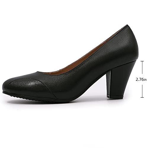 Mona flying Womens Retro Dress Pumps 7cm Chunky Heel Leather Dressy Shoes for Ladies2