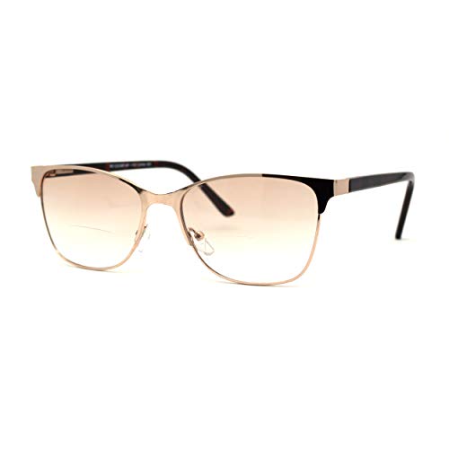 SA106 Mens 90s Fashion Metal Rim Rectangle Bifocal Light Sunglasses Reader Gold +1.25