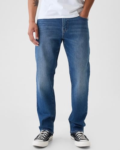 Image of Gap Men Straight Fit Solid Mid Rise Mid Washed Jeans