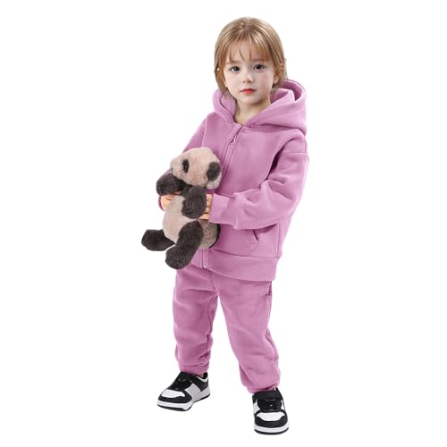 Kids Tales Youth Brushed Fleece Zipper Tracksuit Thick Cotton Zip Up Hoody Sweatshirt + Sweatpants Jogger Outfits Set2