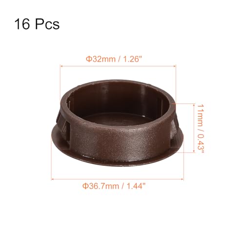 Image of uxcell 32mm /1.26 inch Plastic Hole Plugs, 16Pcs Flush Type Panel Round Snap in Fastener Knockout Locking Plugs for Furniture Insert End Caps Panels, Brown