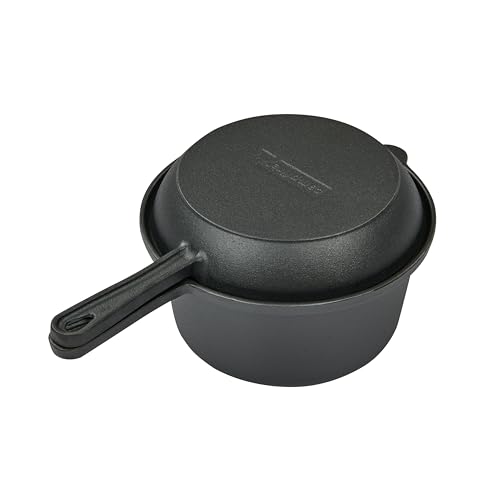 Campfire 2.3QT Saucepan with Skillet Lid - Pre-Seasoned Cast Iron, Ready to Cook with Versatilty of Skillet and Saucepan