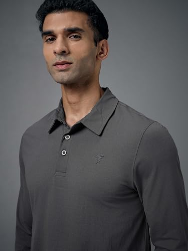 Image of TECHNOSPORT Mens Slim Fit Solid Full Sleeve Cotflex Polo T-Shirt for Regular and Casual Uses