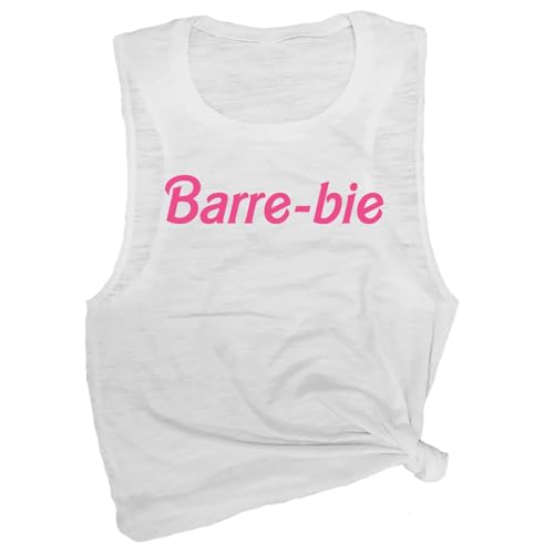 Barre-bie Womens Workout Muscle Tee - Sleeveless Active Wear Funny Gym Top for Exercise Yoga - Comfortable Workout Tank Top (White Large)