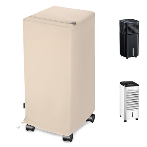 TEMEIKE AC Unit Cover - Anti-Dust Evaporative Cooler Storage Bag, Indoor Heavy Duty Waterproof Swamp Cooler Protection Cover with Accessories Pocket (Beige)