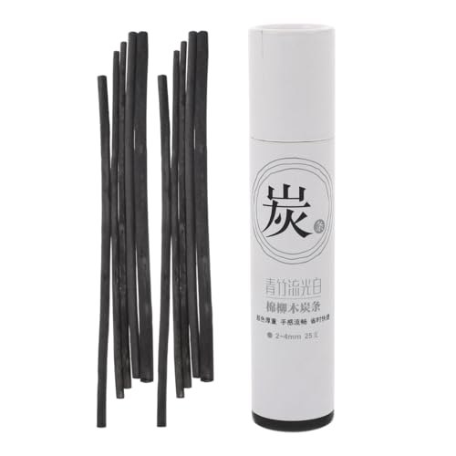 FAVOMOTO 25Pcs Professional Compressed Charcoal Sticks for Artists - Sketching Charcoal (2-4mm) Willow Charcoal Sketch Sticks for Drawing Shading and Blending