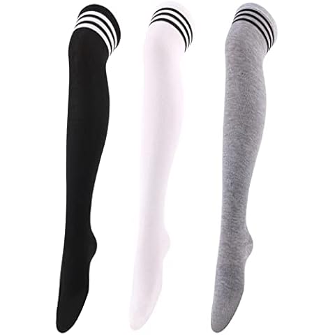 Arqumi Thigh High Socks, 3 Pairs Knee High Socks Ladies Over Knee Socks Stripes Long High Boot Stockings for Women Girls 3-Colors Cover