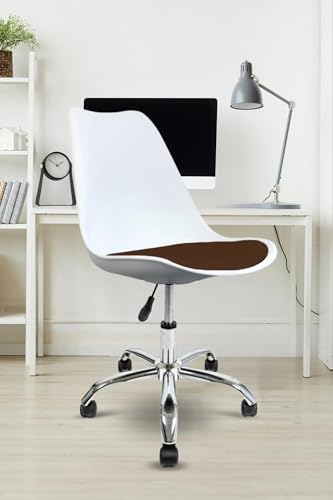 Image of Amazon Brand - Umi Height-Adjustable Modern Revolving Rotary Arm Office Study Desk Chair - Ideal for Spa, Bar, Home - White & Brown Color