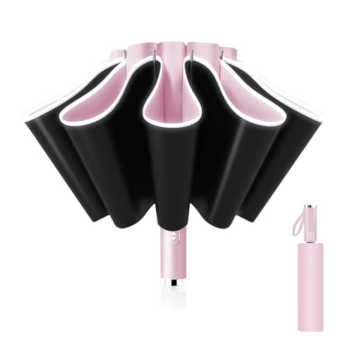 Pioggistar Parapluie Pliant Automatique, Parapluie inversé 10 Baleines pour Homme et Femme, Parapluie Diamètre 105 cm, Anti Vent, Anti Tempete, Rose